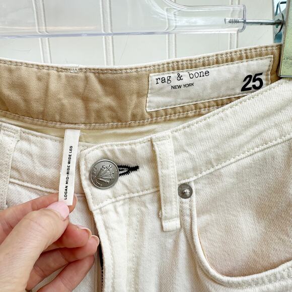 rag & bone Logan Featherweight Mid Rise Wide Leg Jeans Ecru White Cotton Size 25 - Picture 6 of 9